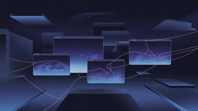 Sistemas empresariales fragmentados con aplicaciones desconectadas simbolizando el caos del stack pre-transformación