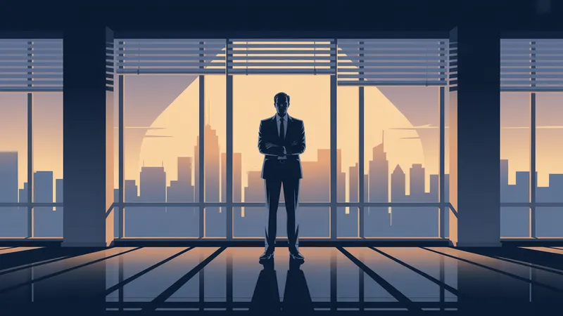 Ejecutivo frente a ciudad al amanecer representando decisión estratégica de transformación digital