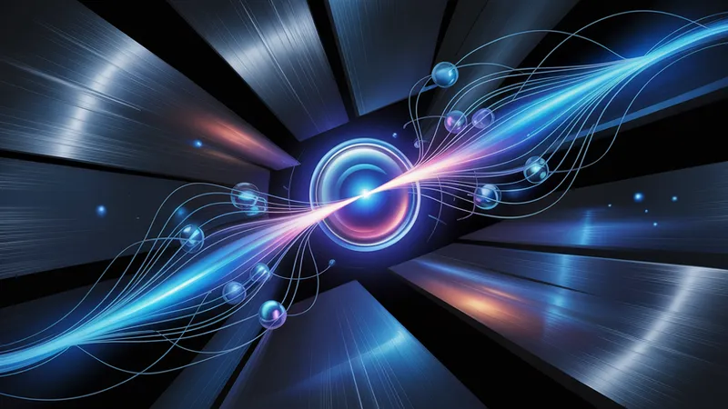 Composición abstracta de un núcleo central con corrientes de datos en tiempo real fluyendo hacia varios nodos sobre fondo oscuro azulado.