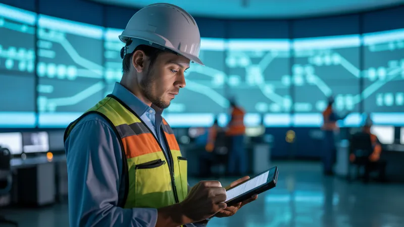 Ingeniero de utilities latinoamericano en sala de control revisando dashboards de flujo de energía en tiempo real, representando la operación de monitoreo que los patrones event-driven sobre SAP BTP buscan habilitar.