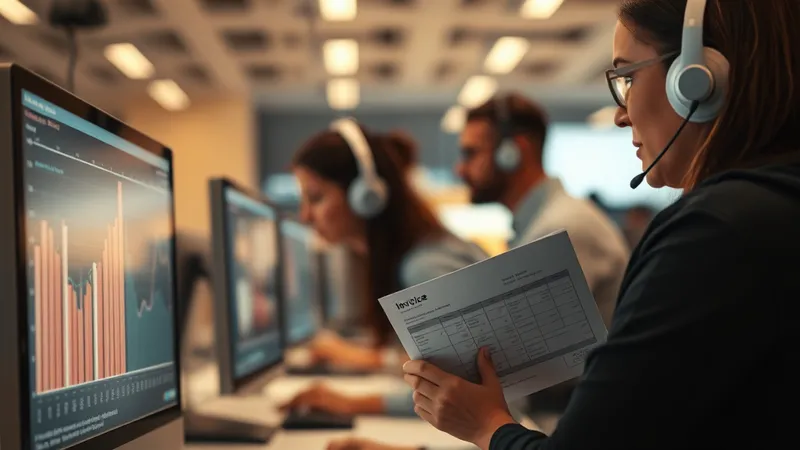 Operador de centro de control revisa lecturas de medidores en pantallas de monitoreo