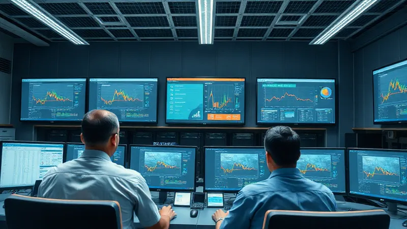 Sala de control de una empresa de utilities en América Latina con operadores frente a múltiples pantallas de gestión de red eléctrica