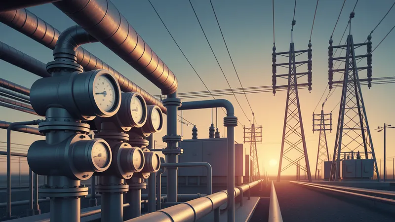 Subestación e infraestructura de medición de una utility regulada al amanecer, que ilustra el contexto físico del meter-to-cash antes de migrar a SAP S/4HANA Utilities.