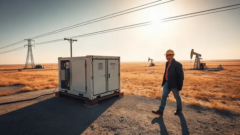Un módulo de generación eléctrica en un campo petrolero, con líneas de energía que se dirigen a dos áreas de pozos distintas.