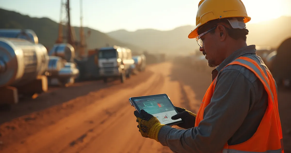 Una persona del área de control de proyectos registra equipos recién recibidos en un patio de materiales de un proyecto petrolero.
