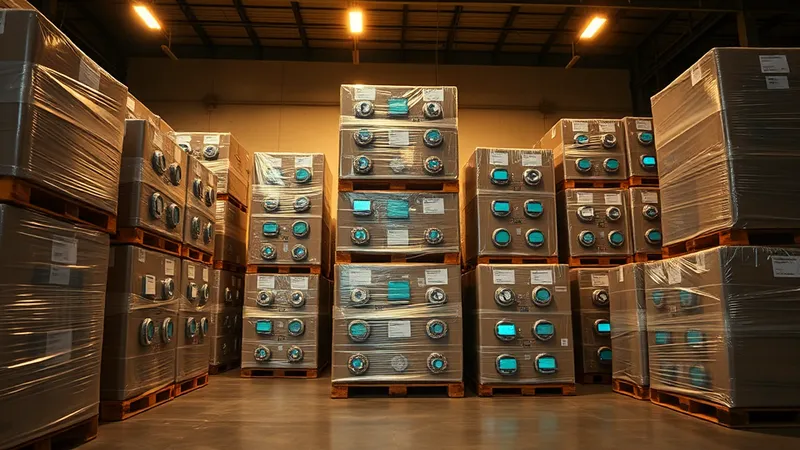 Pallets de cajas de medidores inteligentes apilados y embalados en un almacén, en referencia al capex de un despliegue masivo aún no comprometido