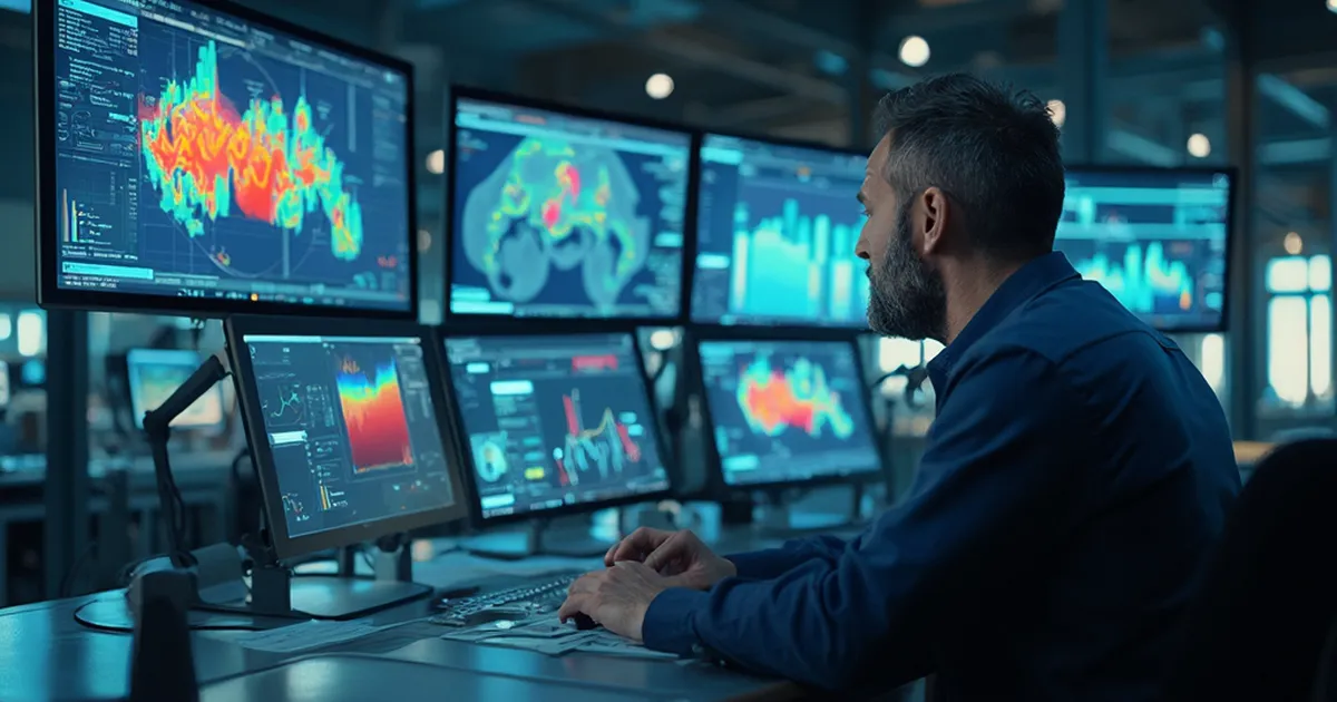 Sala de control de una distribuidora eléctrica con monitores mostrando mapas de red y curvas de consumo agregadas