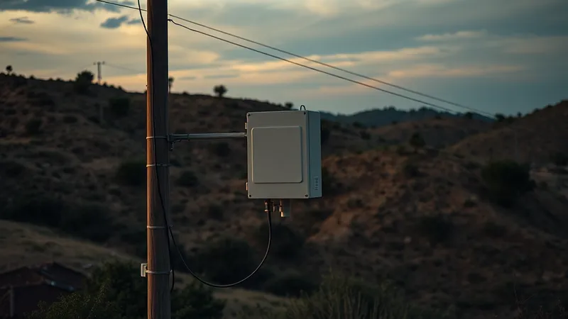 Concentrador de comunicaciones AMI montado en un poste de distribución eléctrica en una zona rural de cobertura irregular en América Latina
