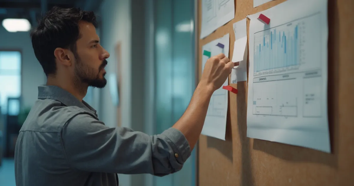 Una persona del área comercial de una empresa de servicios petroleros organiza su planificación en un espacio de trabajo.