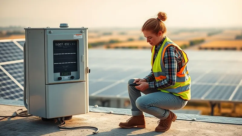 Ingeniera de terreno revisa el arreglo fotovoltaico de un cliente acogido a Net Billing