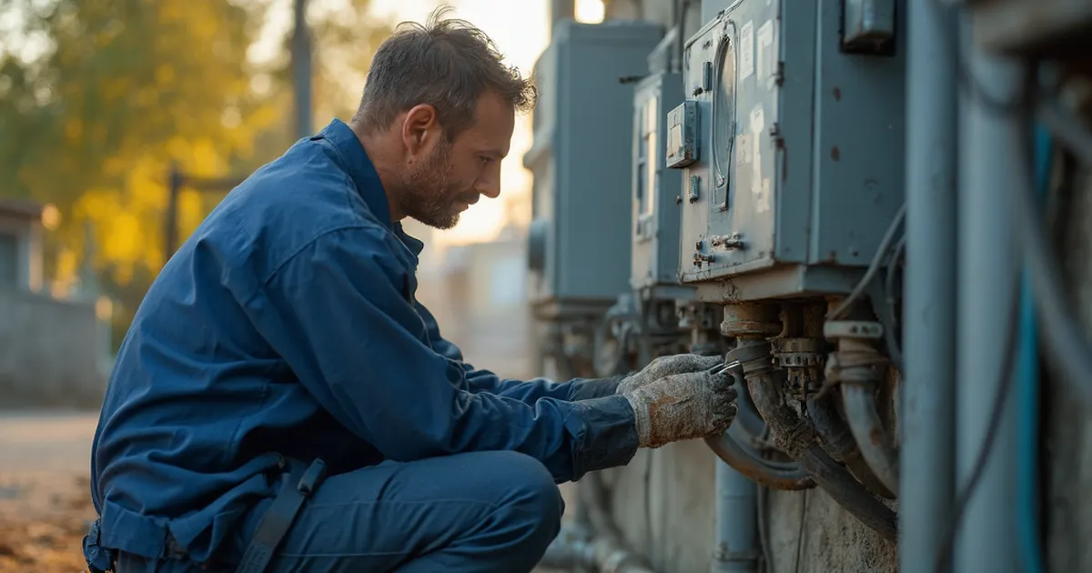Mano enguantada acoplando un módulo de comunicación a un medidor eléctrico convencional instalado en un tablero